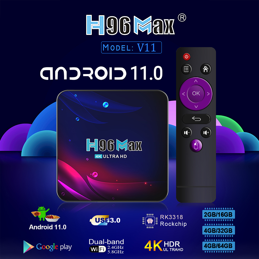 H96 Max V11 Android TV Box RK3318 4GB 32GB 64G BT 4K 2.4G 5G WiFi Android 11スマートテレビセットトップボックスH96Max
