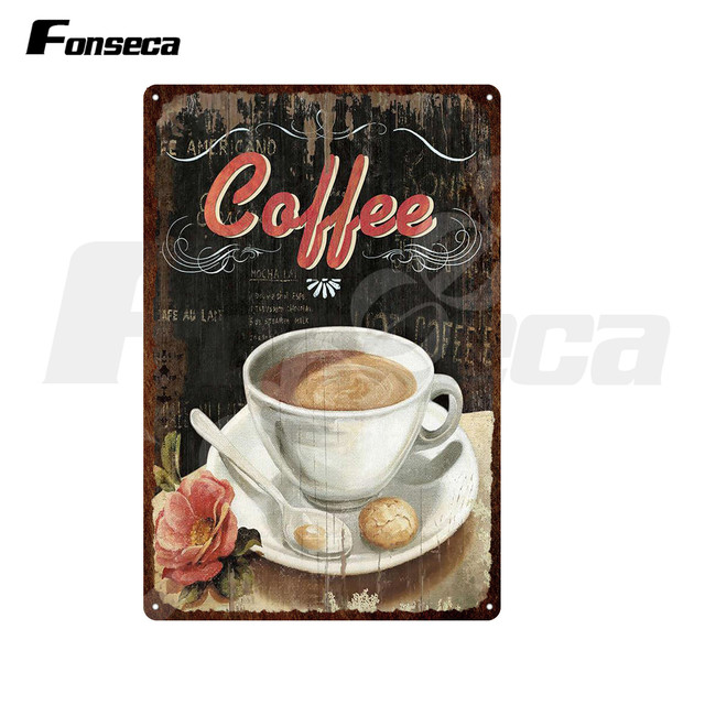 Coffee Metal Painting Sign Mocha Cappuccino Coffee Metal Poster Decorative Drinks Coffee Beans Tin Sign Plate Vintage Plaque Cafe Decor 30X20cm W03