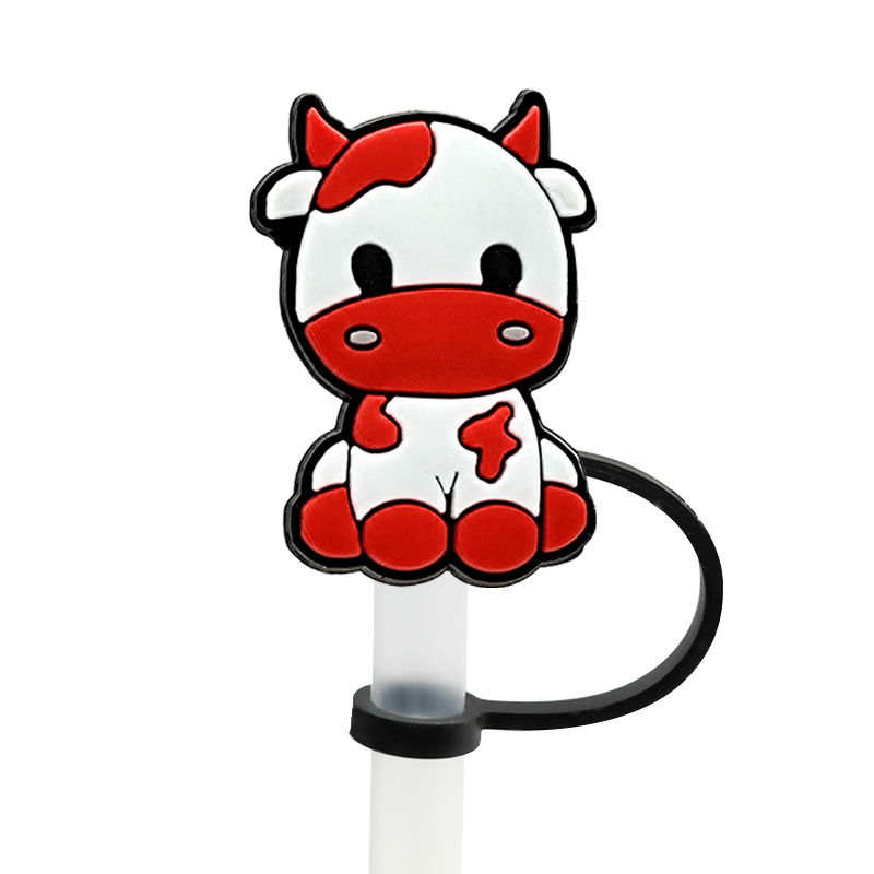 cute cow straw cover topper silicone accessories cover charms reusable splash proof drinking dust plug decorative DIY your own 8mm straw