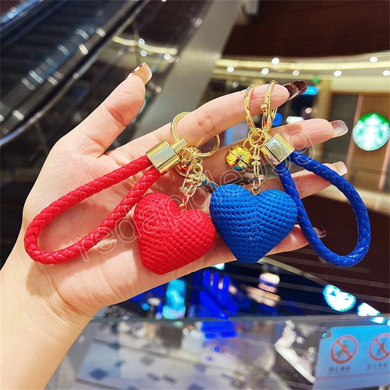 Colorful Heart Shape Keychain Hand Woven Rope Keyring Small Bell Key Chains For Women Couple Gifts Resin Key Accessories