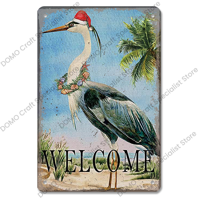 Vintage Bienvenue Affiche En Métal Signes En Étain Fleurs Oiseaux De Voiture Plaque En Métal Décoration Murale pour Café Maison Jardin Ferme Plage Cabane 30X20cm W03