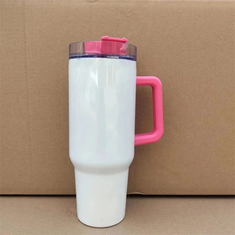 US WAREHOUSE 40oz Sublimation Tumblers with Colored Handle Stainless Steel Water Bottle Portable Outdoor Sports Cup Insulation Travel Vacuum Flask Bottles Z11