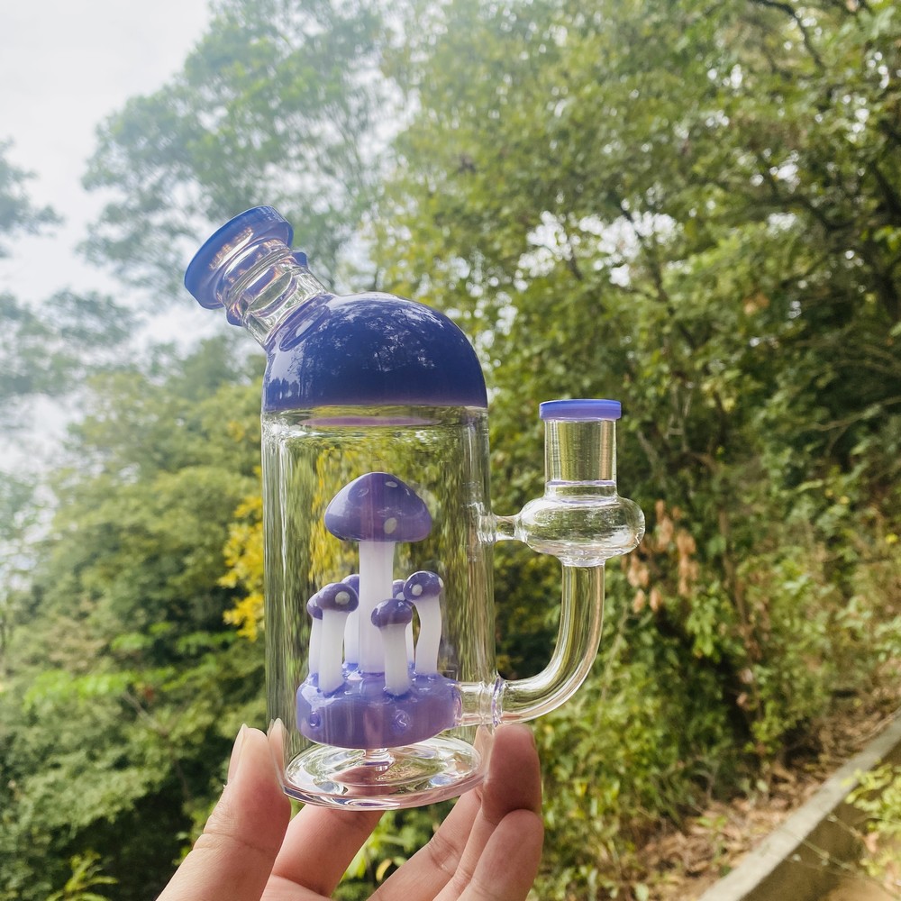 7 pouces unique verre dab rig bong girly mignon champignon perc nouvelle conduite d'eau en verre violet rose vert pipe avec quartz banger