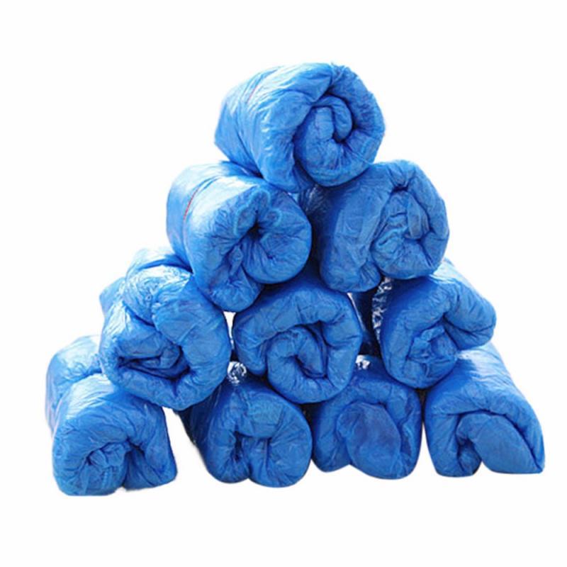 100 pezzi copriscarpe usa e getta in plastica usa e getta spessa la pulizia dei tappeti esterni giorni di pioggia copriscarpe impermeabili blu
