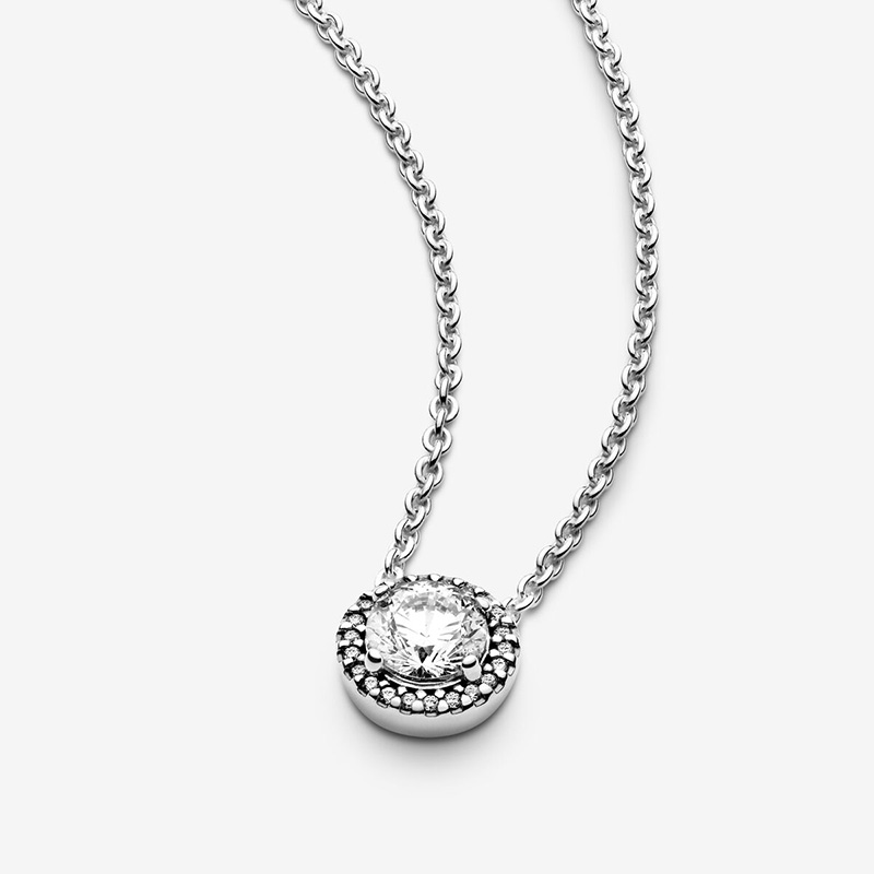 Collier rond Sparkle Halo pour Pandora, bijoux de créateur de mariage en argent sterling véritable pour femmes, cadeaux de fiançailles en diamant CZ, colliers avec boîte d'origine