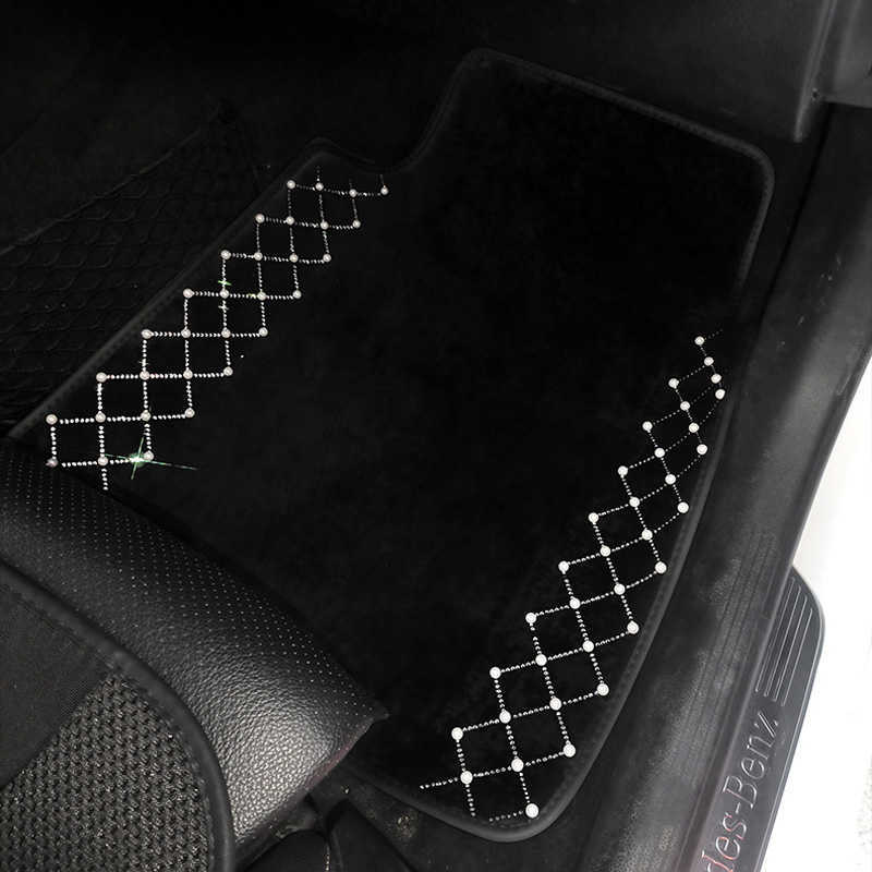 New Fashion Pearl Diamond Rhombus Trim Car Floor Mats Ice Silk Mesh Fabric Universal Waterproof Auto Foot Pads Anti slip Car Carpets