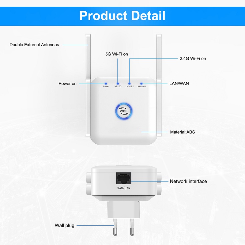 5G Repeater WiFi Long Range Wifi Extender Wireless Router Signal Wi-fi Verstärker 1200Mbps Netzwerk Wi-fi Booster Wi-fi Repeater