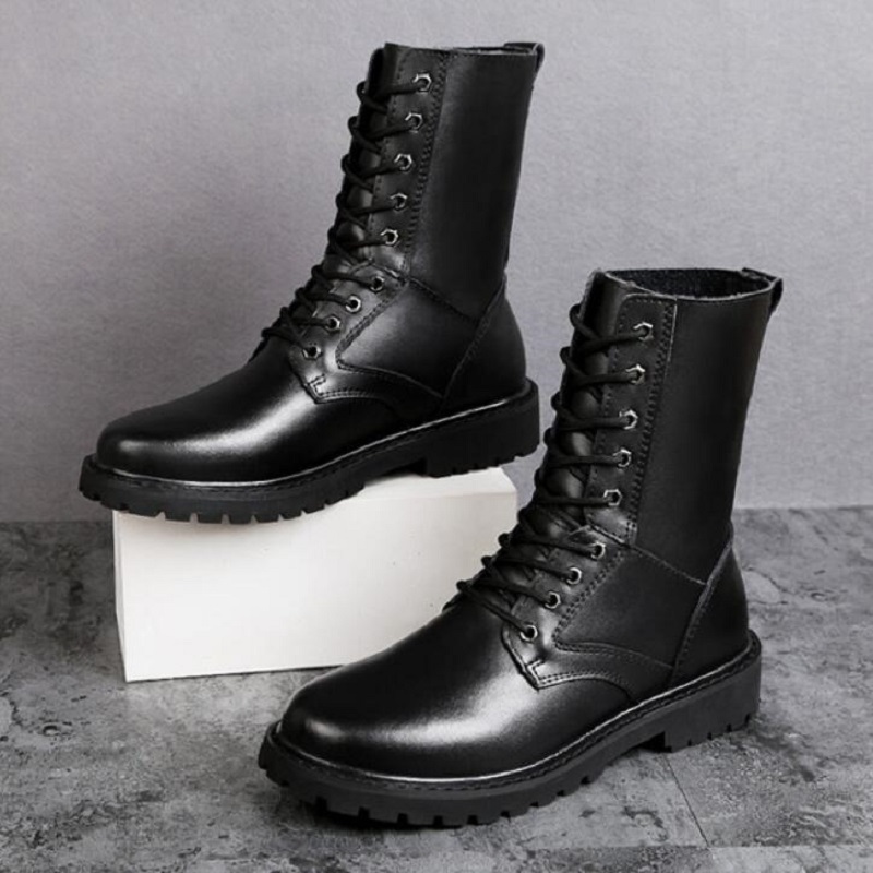 Plataforma grossa dividida em couro de calf média de calf homens lances up chelsea botas góticas punk masculino casual botas D2A59