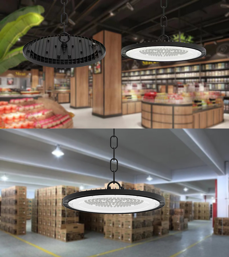 UFO High Bay Light 100W 150W 200W 110-265V 110lm / W مقاوم للماء LED UFO Garage Lamp IP65 للمصنع