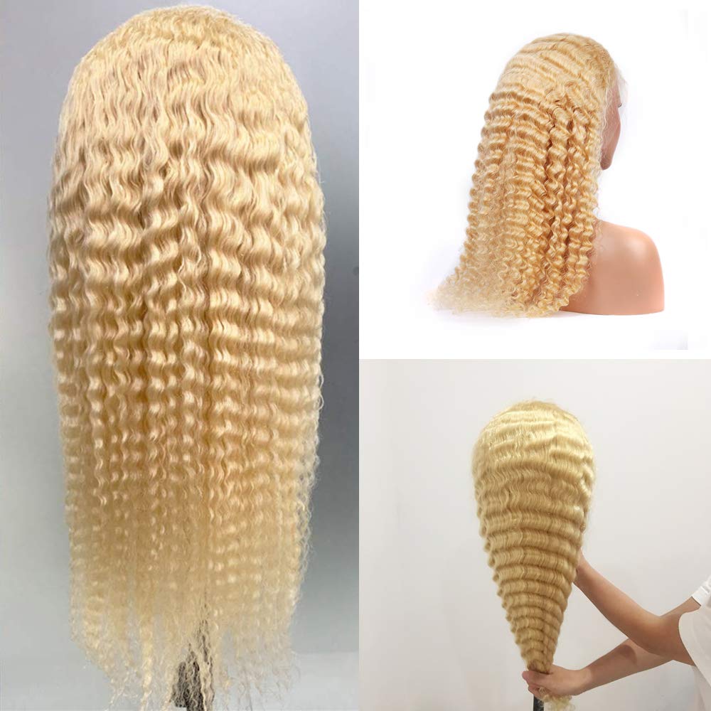 613# Blonde Deep Wave Front Lace Perücken 100 % Echthaarperücken für Frauen, vorgezupft mit Babyhaar