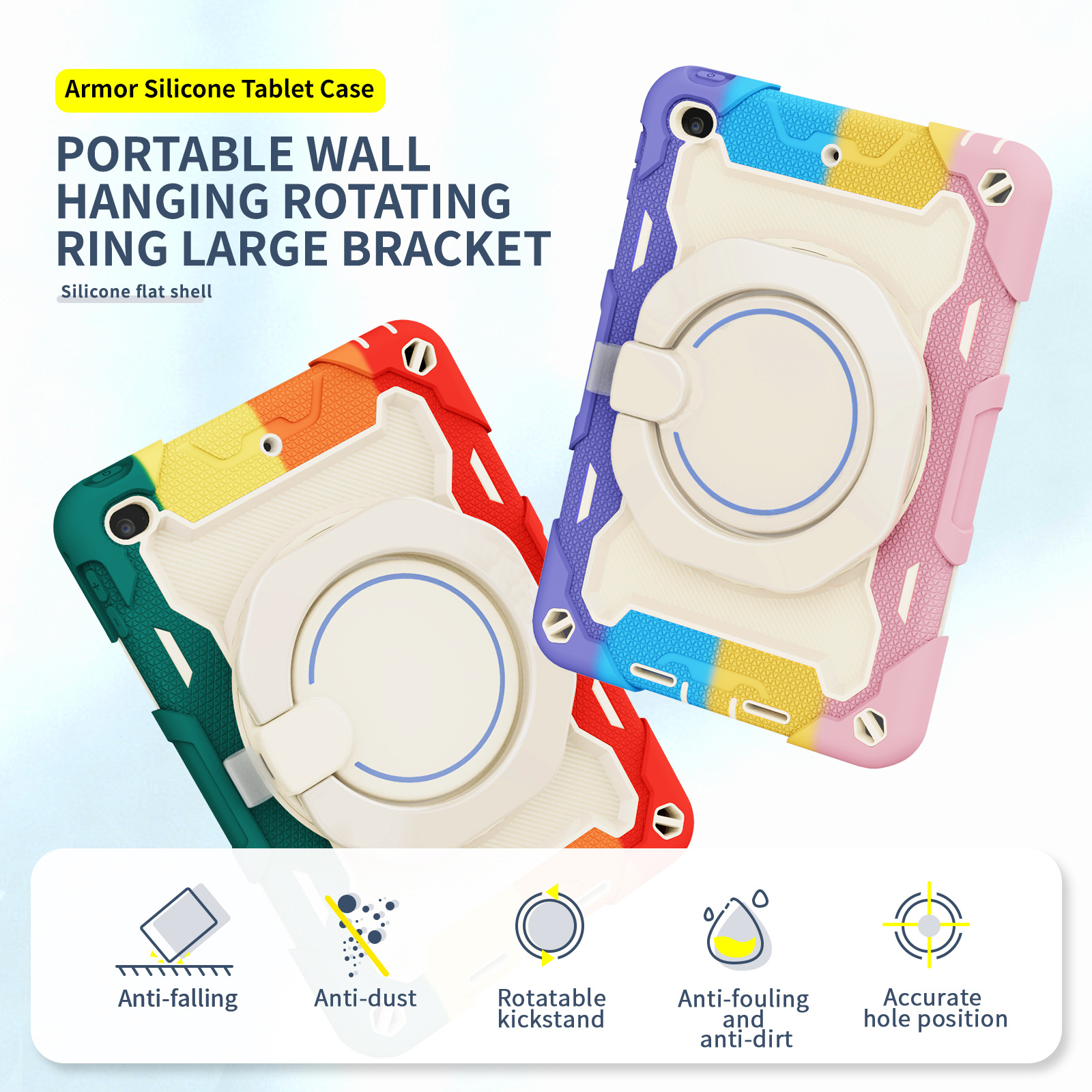 Silikontablettfodral för iPad Mini4 5 360 Rotation Finger Ring Anti-Fall Cover