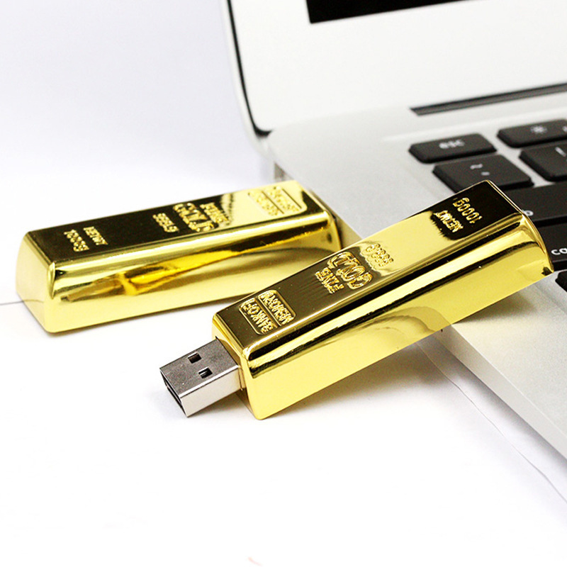 Metal Golden USB Flash drives 16 GB 32 GB 64 GB 128 GB USB 2.0 Penaandrijving Geheugenstick