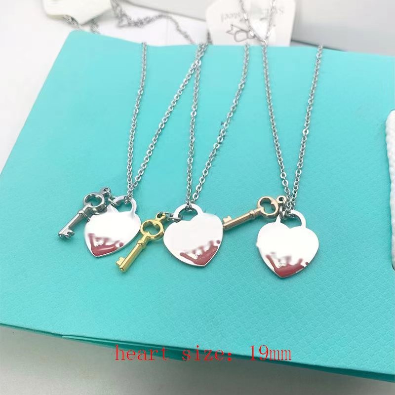 key heart necklace female stainless steel couple big blue pink green pendant jewelry for neck gift for girlfriend accessories wholesale
