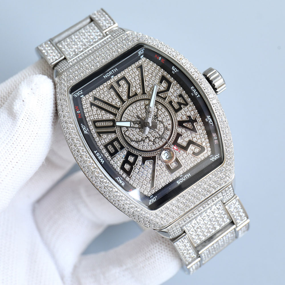 다이아몬드 시계 망 자동 기계식 시계 빛나는 44x54mm 전체 스테인레스 스틸 비즈니스 손목 시계 사파이어 방수 Montre de Luxe