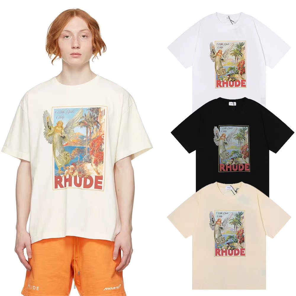 Men's Plus Tees Rhude Men's T Shirt Summer Portrait Art Fashion Street Corth Sleeve Beach Style Cotton Women's Shirt