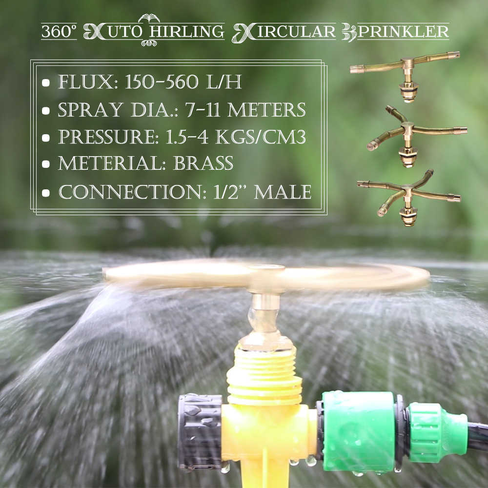 Sprayers Automatic Brass Rotary Whirling Sprinkler with 2/3/4 Arm for Garden Irrigation Watering Nozzle Spray Rotating Sprayer P230310