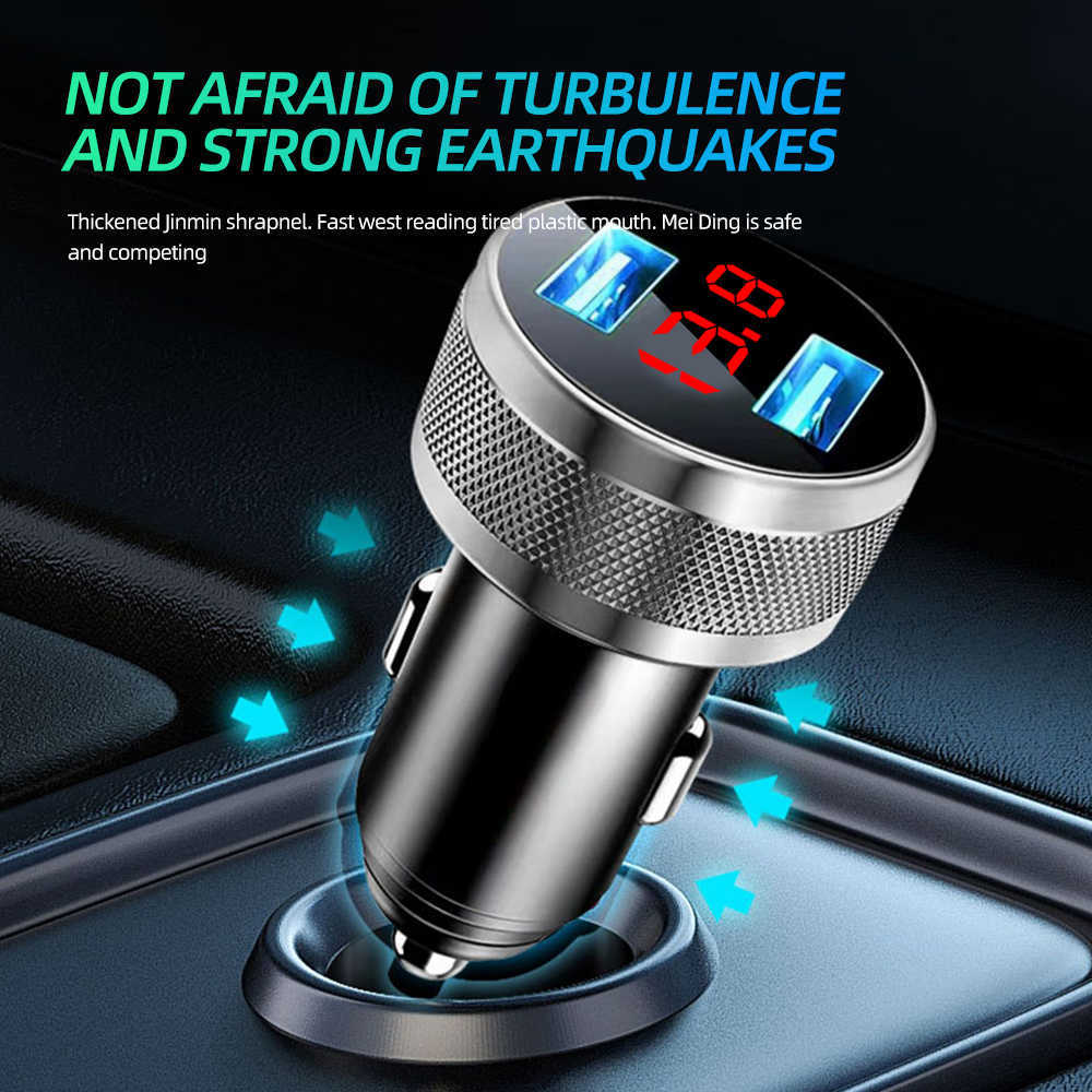 2024 48W Cigarette Lighter Car Chargers Metal Dual QC 3.0 Digital LED Display Dual USB For Mobile Phone Fast Charger