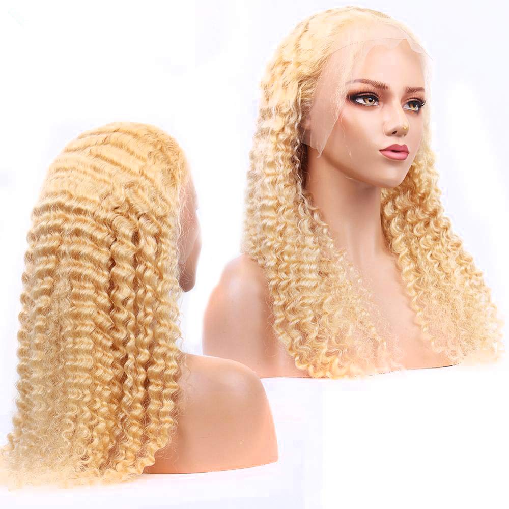 613# Blonde Deep Wave Front Lace Perücken 100 % Echthaarperücken für Frauen, vorgezupft mit Babyhaar