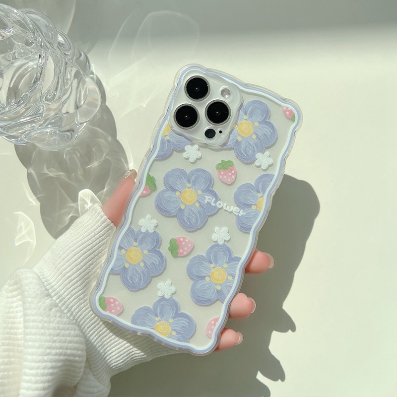 Custodie fiori blu ondulati artistici Custodia morbida in silicone fragola iPhone 14 x xr 7 8 plus 13 promax 11 12 mini xsmax phone capa