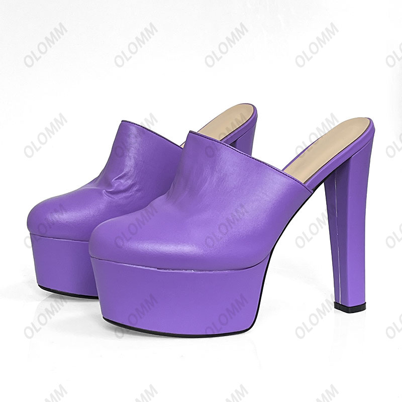 Décolleté con plateau da donna fatti a mano Olomm Décolleté in ecopelle con tacco grosso Punta tonda Scarpe da night club nere eleganti da donna Taglia USA 4-15