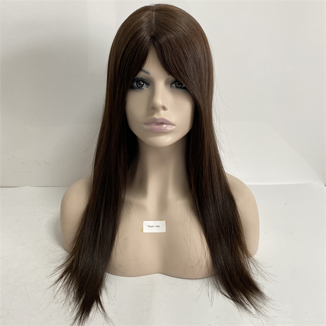 22 inches European Virgin Human Hair Brown Color 4# 130% Density Large Cap Jewish Wig for White Woman