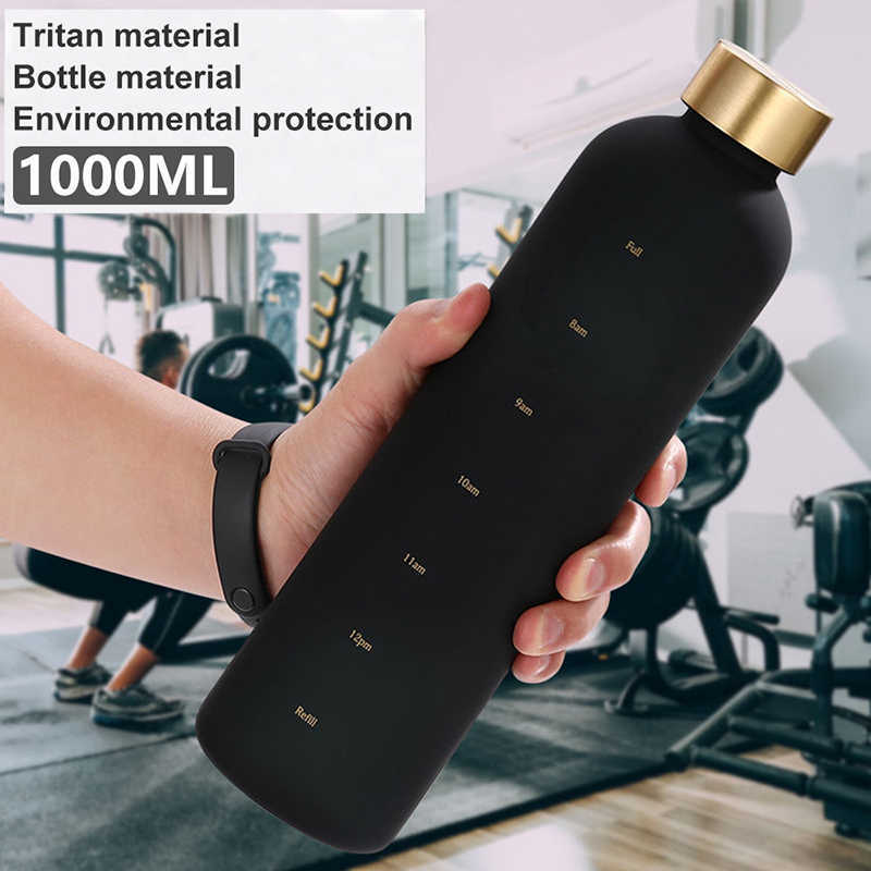 water bottle Large Capacity Water Bottle With Time Marker 1L Leakproof Drinking Cup for Outdoor Sports Portable Water Jug BPA Free Drinkware P230324