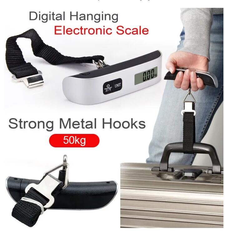 Balanças de peso da moda, display LCD portátil, balança de pesagem de bagagem digital eletrônica suspensa 50kg*10g 50kg/110lb