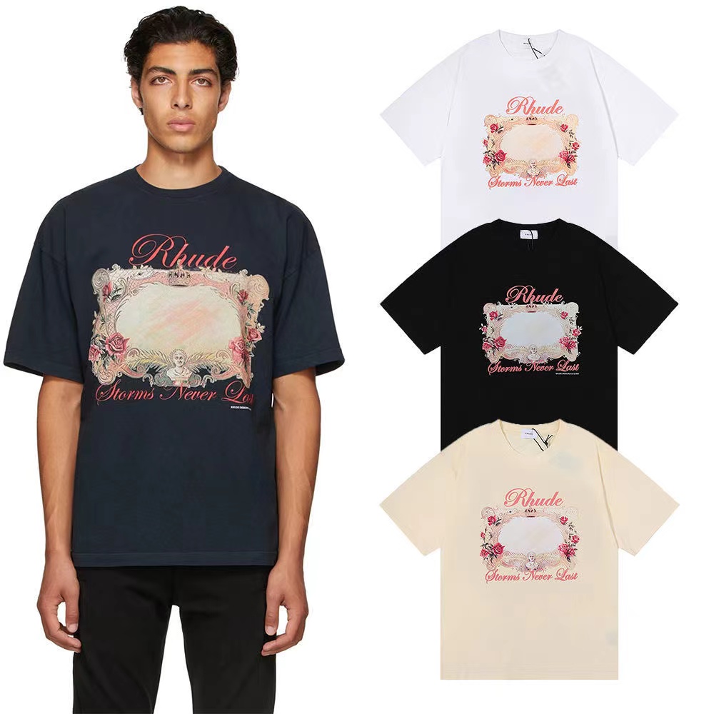 Men's Plus Tees Rhude Men's T Shirt Summer Portrait Art Fashion Street Corth Sleeve Beach Style Cotton Women's Shirt