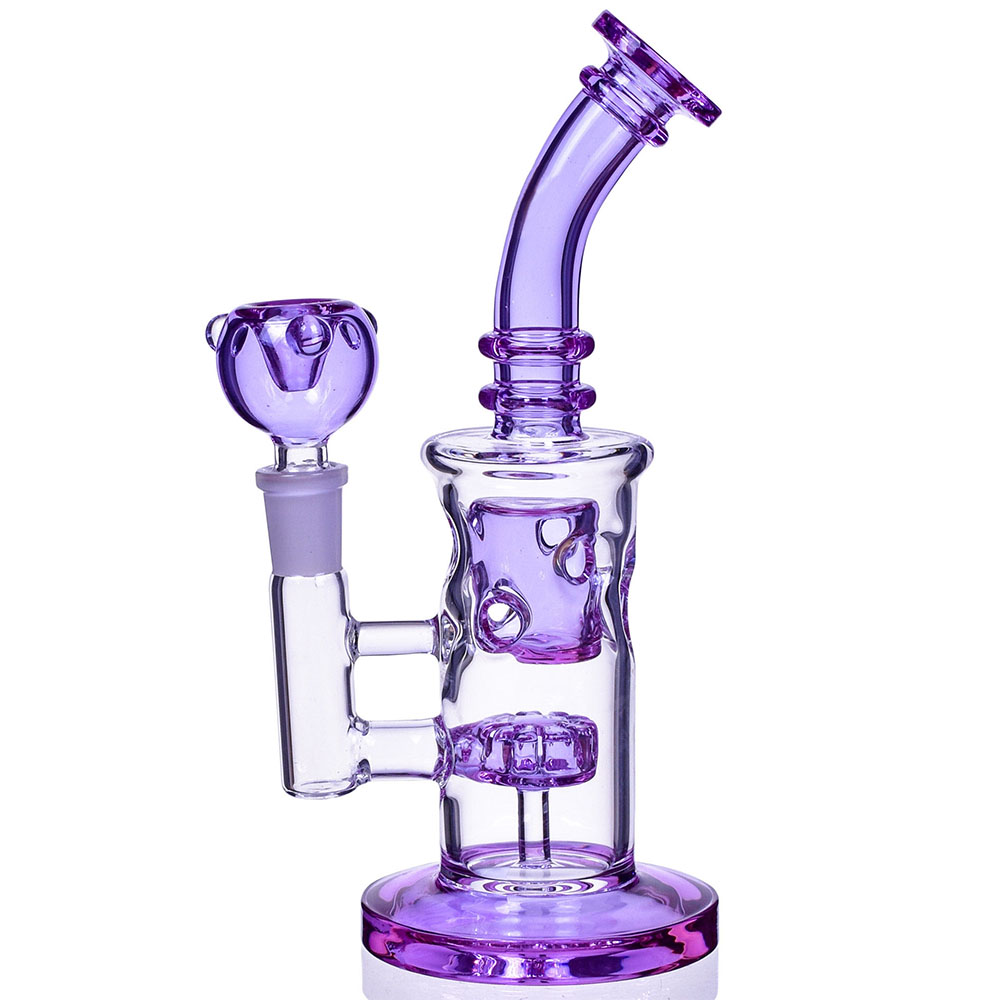 Purple Green Fab Egg Bong Double Arm Tree Perc Water Pipe Recycler Oil Rig Bubbler Стеклянные кальяны с перколяторными трубками Соединение 14 мм