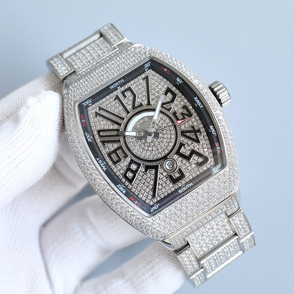 ダイヤモンド腕時計メンズ自動機械式時計発光 44 × 54 ミリメートルフルステンレス鋼ビジネス腕時計サファイア防水 Montre de Luxe