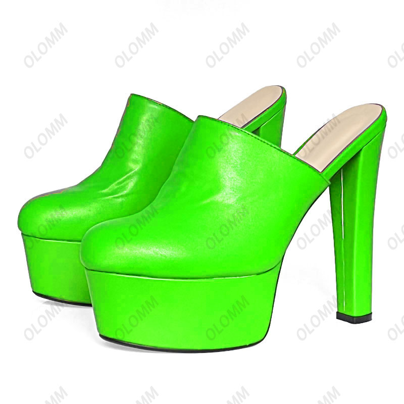 Décolleté con plateau da donna fatti a mano Olomm Décolleté in ecopelle con tacco grosso Punta tonda Scarpe da night club nere eleganti da donna Taglia USA 4-15