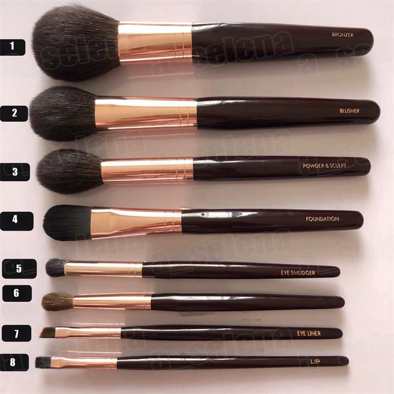 Complete make-upborstels Set 8-PCS Bronzer Blusher Powder Sculpt Foundation Eye Smudge Liner Lip Cosmetics Beauty Tools