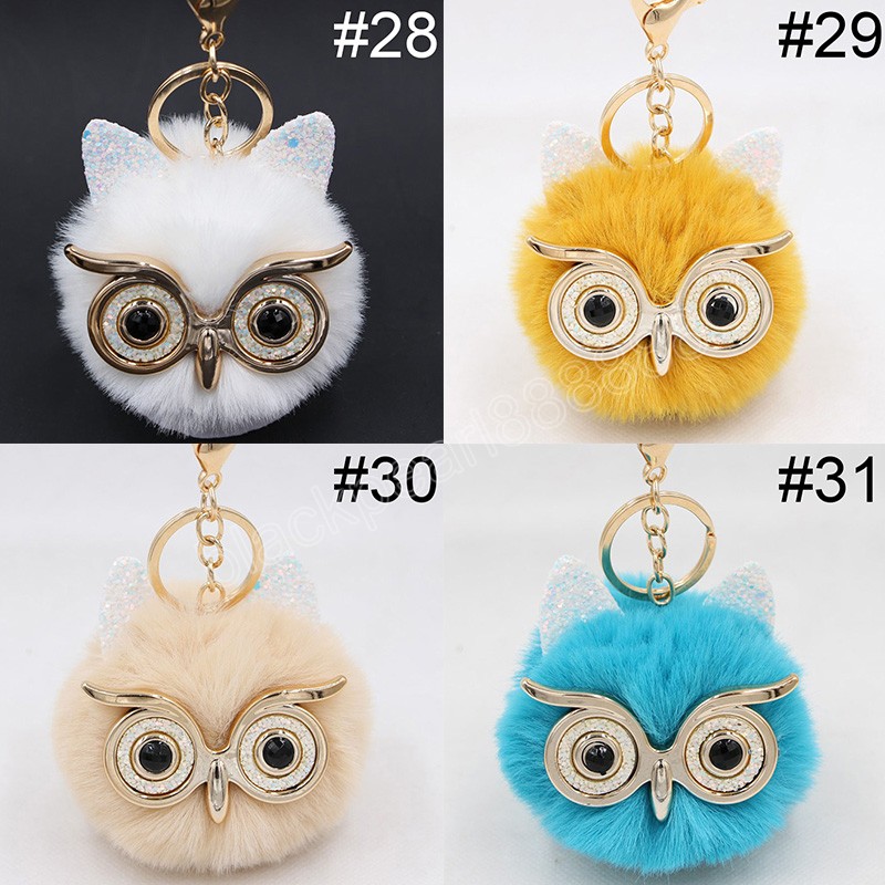 Cute Cartoon Sequin Owl Keychain Soft Faux Fur Keyring Pompom Ball Keychain Bags Car Keys Accessories Fashion Party Gifts