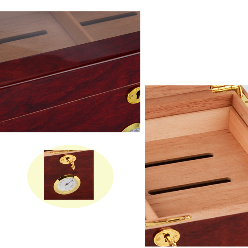 HOLDS100-Spaanse ceder houten sigaar kast glazen top opslag humidor sigaar display doos met luchtbevochtiger hygrometer