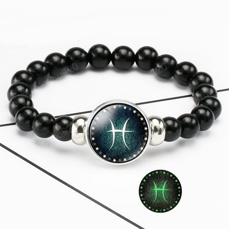 12 signes du zodiaque Constellation Bracelet lumineux pour femmes hommes unisexe élastique réglable perles noires Bracelet à breloques bijoux cadeaux