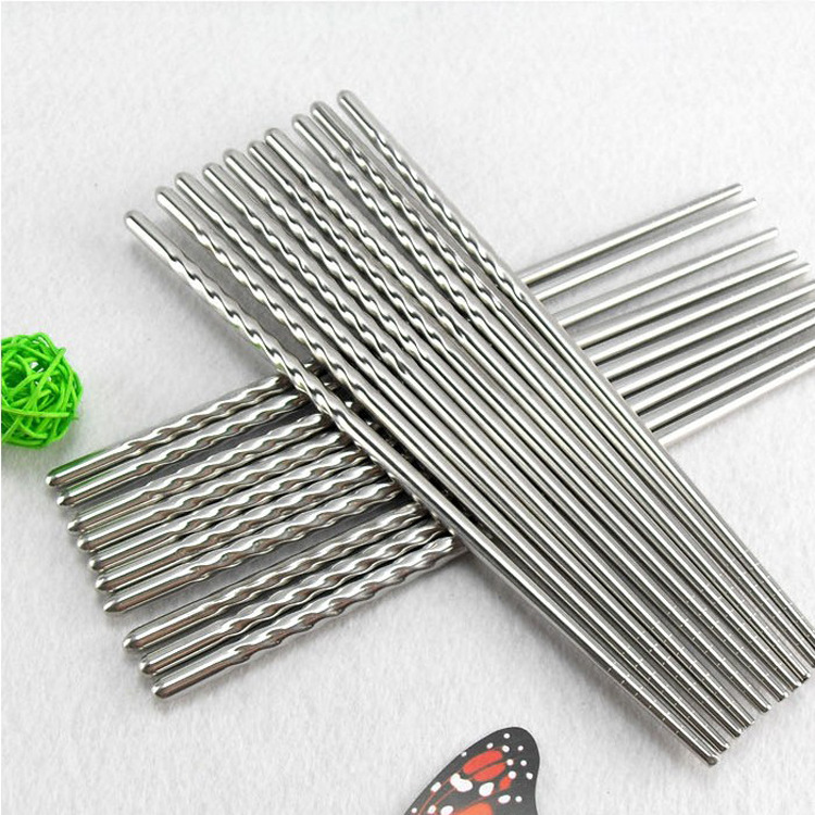 Stainless Steel Chopsticks Anti-skip Thread Style Durable Sliver Chopsticks Food Chop Sticks Kitchen Accessories dh8700