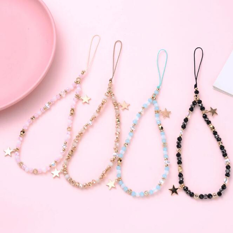 Party Favor Cute Star Beaded Phone Chain Acrylic Pärled Korea Telefon Pendant Lovely Coloful Anti-Lost Phone Chain Hanging Jewel Girl Gift