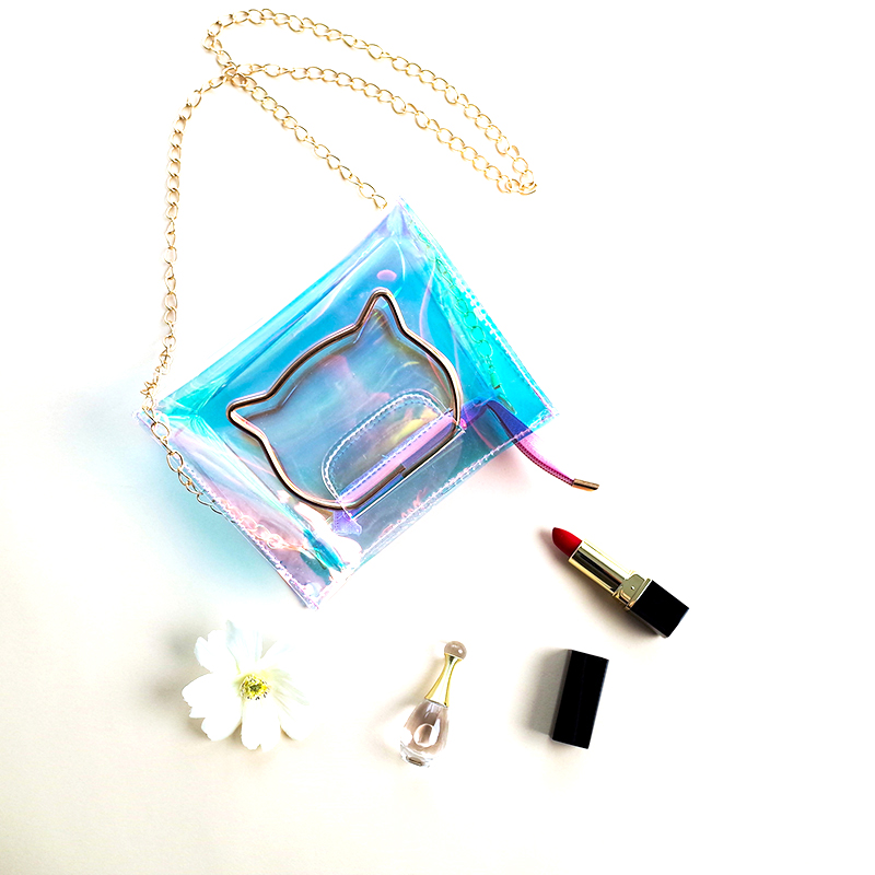 Small Transparent Jelly PVC Makeup Storage Shoulder Bag Classic Cat Women Handbag With Gold Metal Chain Cosmetic Waterproof Summer Package Case Shopping bags