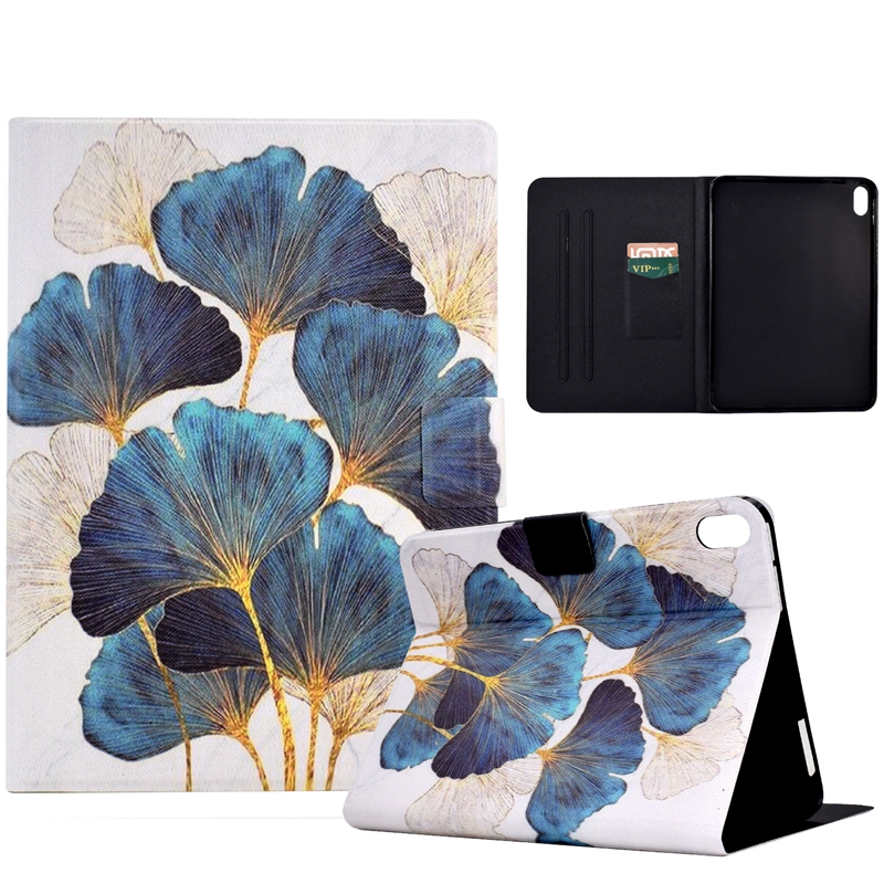 Wallet Leather Tablett Falls för iPad 11 Air4 Air5 10.9 10.2 10.5 Air 2 9.7 10.9 2022 Pro Giraff Weaving Leaves Butterfly Skull Tiger Flower Credit ID Card Slot Holder Puches Puches