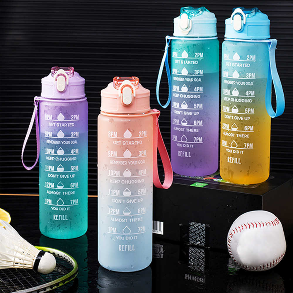 waterfles 900 ml sportwaterfles met tijd marker motiverend plastic mat water beker buiten fitness gym waterdrank stroomfles p230324