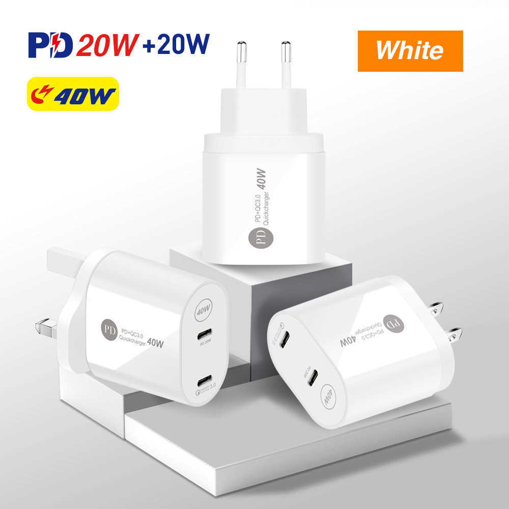 Novo Dual PD 40W Charging Fast Charger Tipo CPD Dual Porta Charging Rápida Adequado para Porta Dual PD 12 Telefone