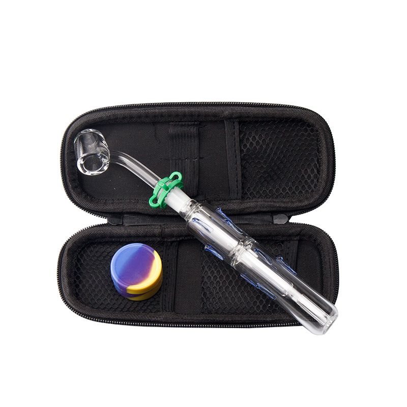 CSYC NC091 Portable Smoking kit Glass Hand pipes with 10mm Titanium Nail Quartz Tips Silicone Jar Zipper Case Mini Glass Water Bong