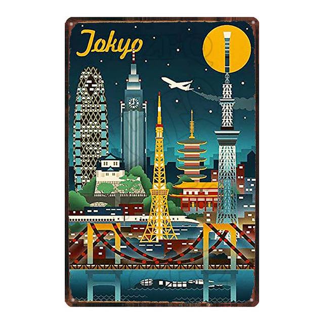 Japonês de estilo de viagem Lata de lata Vintage Sushi Art Metal Poster Poster Bar Cozinha Restaurante Sala Decoração de casa Placa de decoração 30x20cm W03