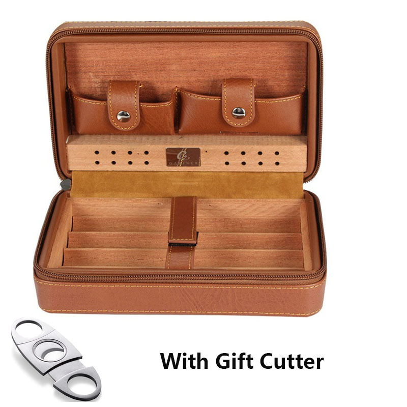 Cave à cigares boîte de rangement étui à cigares de voyage porte-boîte cuir et bois de cèdre cave à cigares Kit humidificateur accessoires Cutter cadeau