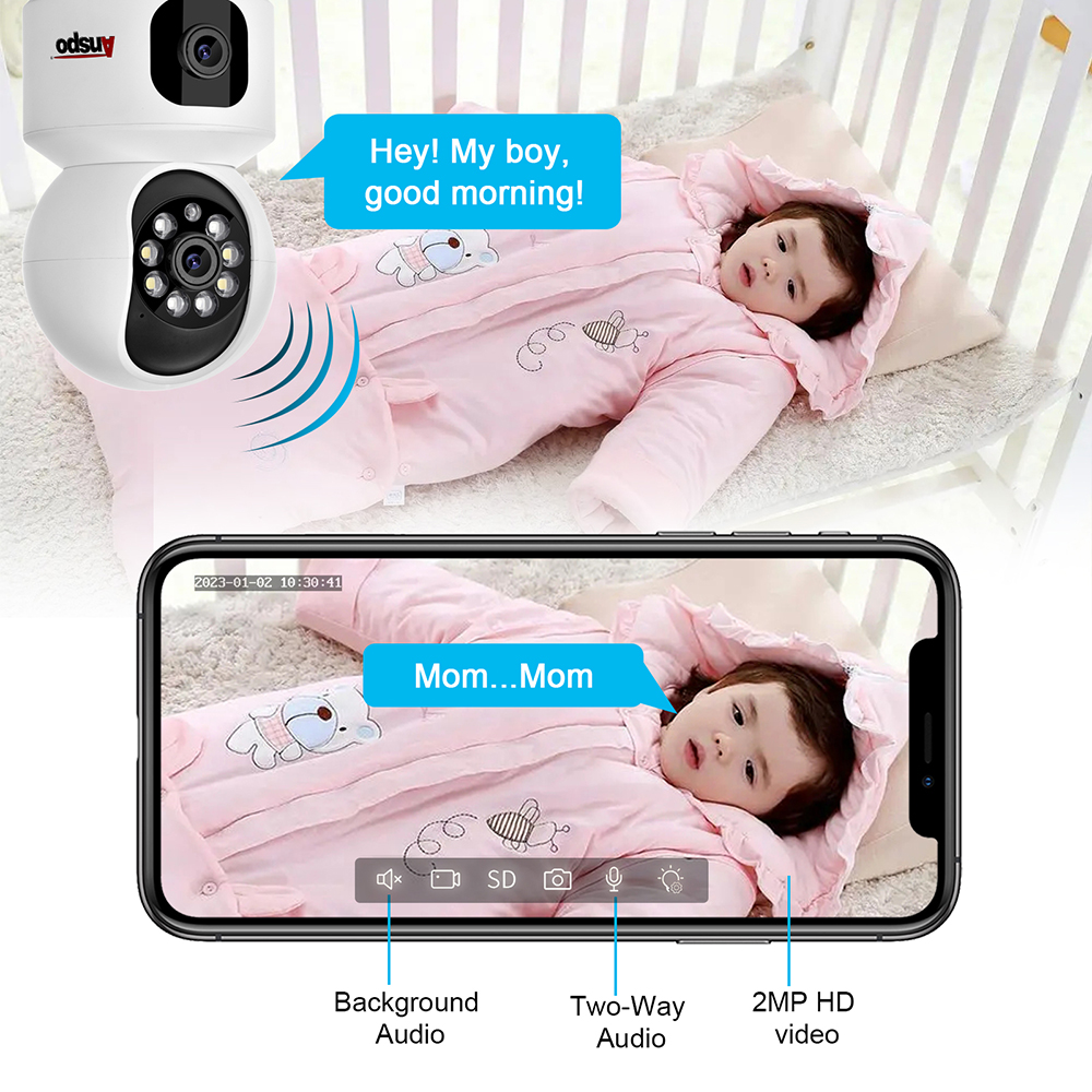 1080p Wi -Fi IP -камера с камерой с двойными экранами Baby Monitor Night Vision Indoor Cam