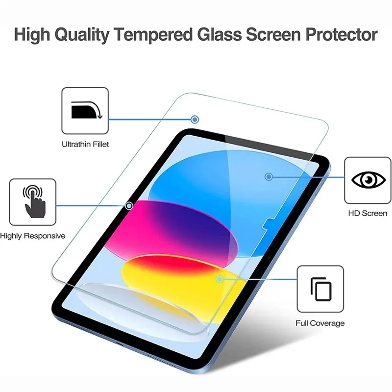 Gehärtetes Glas, 0,33 mm, klare Displayschutzfolien für iPad Pro 12,9 Zoll 2022 Air 2 3 10,2 10,5 10,9 11 Zoll Mini 4 5 6 8,3 Zoll mit Papierverpackung