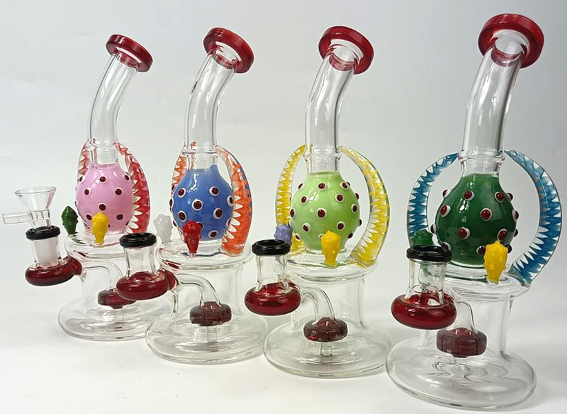 Hookahs devil vorm perc bong recycler recycler waterpijp zware base os hoorn glazen bongs met 14 mm vrouwelijke gewricht waterpijp dab rig olieverhogen accessoires