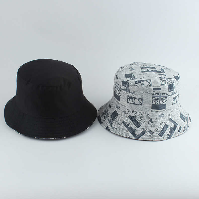 Chapéus largos Brim Print Print Vintage Bucket Hat reversível verão Beh Sun Hats For Mulher Men Men Panamá Pescador Cap P230311