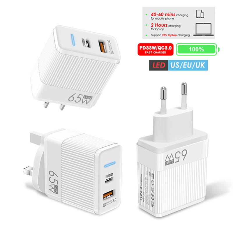 GaN 65W USB C Ladegerät PD Typ C Handy Wandladegerät für iPad Xiaomi Samsung iPhone 14 2 Ports Telefon Ladegerät Adapter Netzteil mit Box