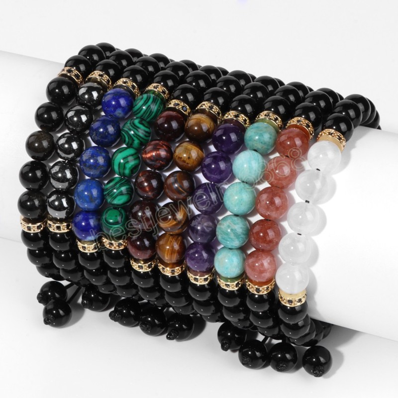 8 mm zwarte onyx kralen kralen armbanden voor vrouwen mannen verstelbare tijger eye natuursteen gevlochten armband vintage sieraden homme